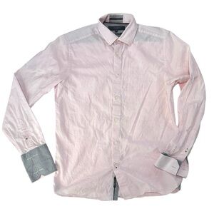 Ted Baker London Pink/Gray French Cuff Dress Shirt Subtle White Floral 15.5